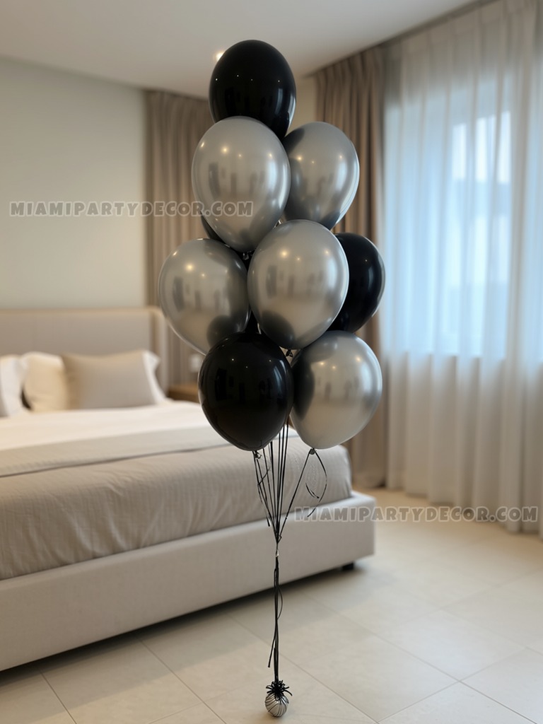 Black and Silver Helium Balloon Bouquet gallery image 3