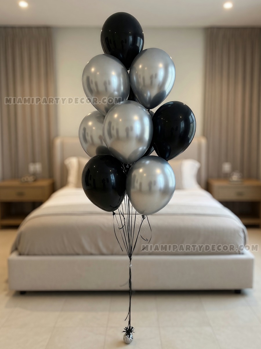 Black and Chrome Silver Helium Balloon Bouquet