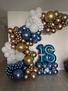 Blue Gold 18th Birthday Balloon Garland Setup gallery image 2