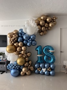Blue Gold 18th Birthday Balloon Garland Setup