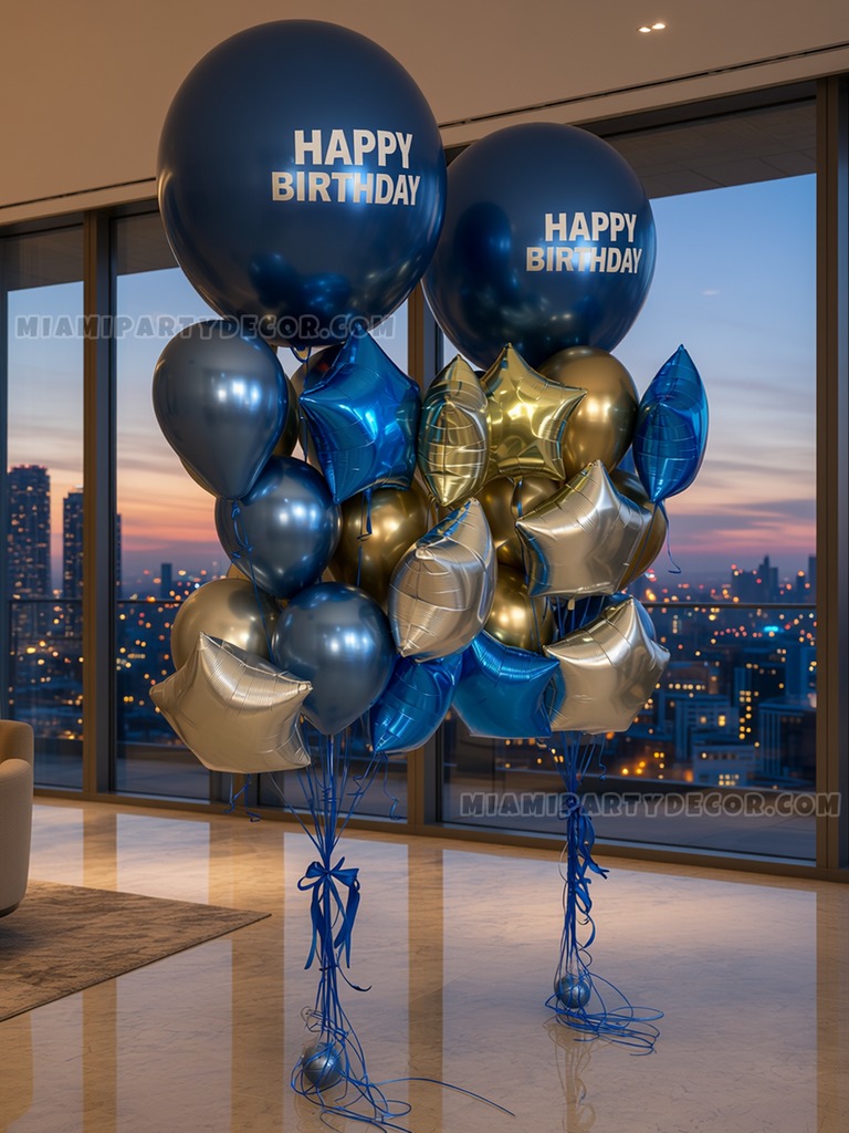 Blue and Gold Birthday Balloon Bouquet Pair gallery image 2