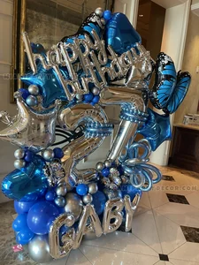 Blue Silver Happy Birthday Baby Balloon Sculpture gallery image 2