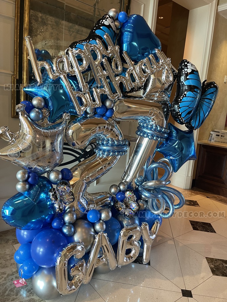 Blue Silver Happy Birthday Baby Balloon Sculpture gallery image 2