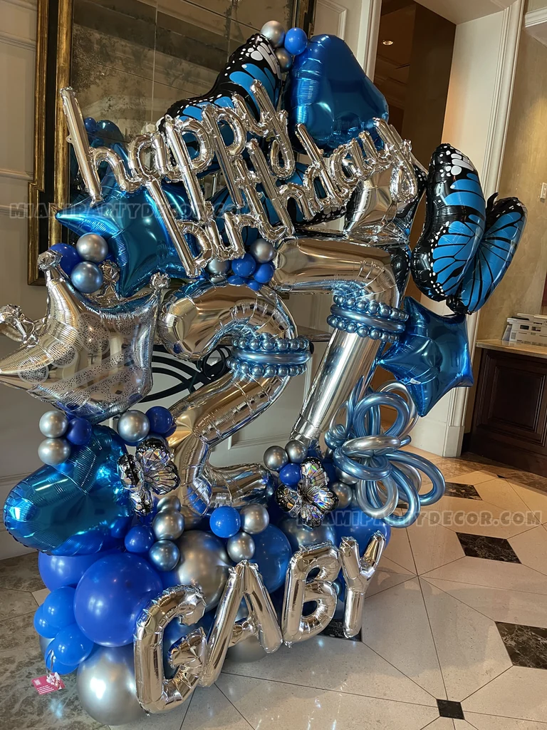 Blue Silver Happy Birthday Baby Balloon Sculpture gallery image 2