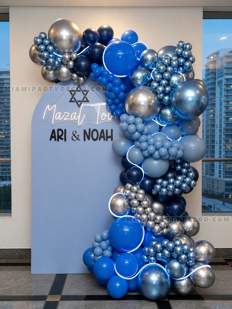 Blue Silver Mazal Tov Backdrop
