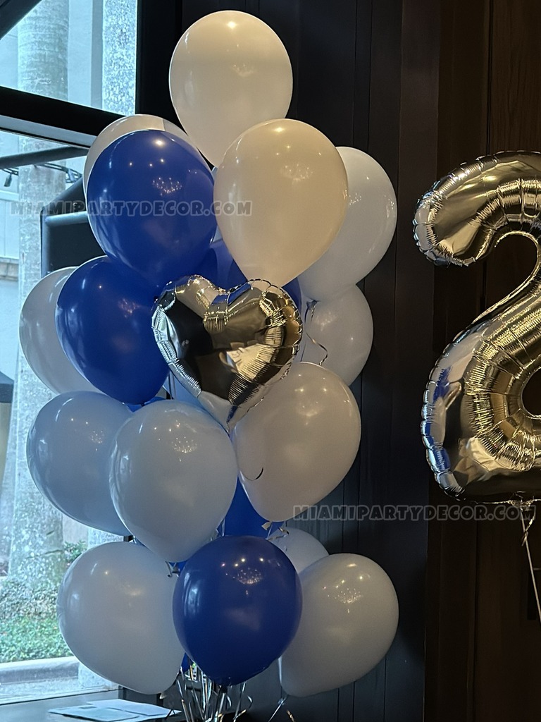 Blue and White 25th Birthday Balloon Bouquet gallery image 2