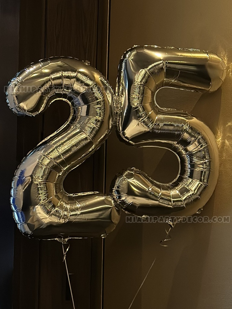 Blue and White 25th Birthday Balloon Bouquet gallery image 3