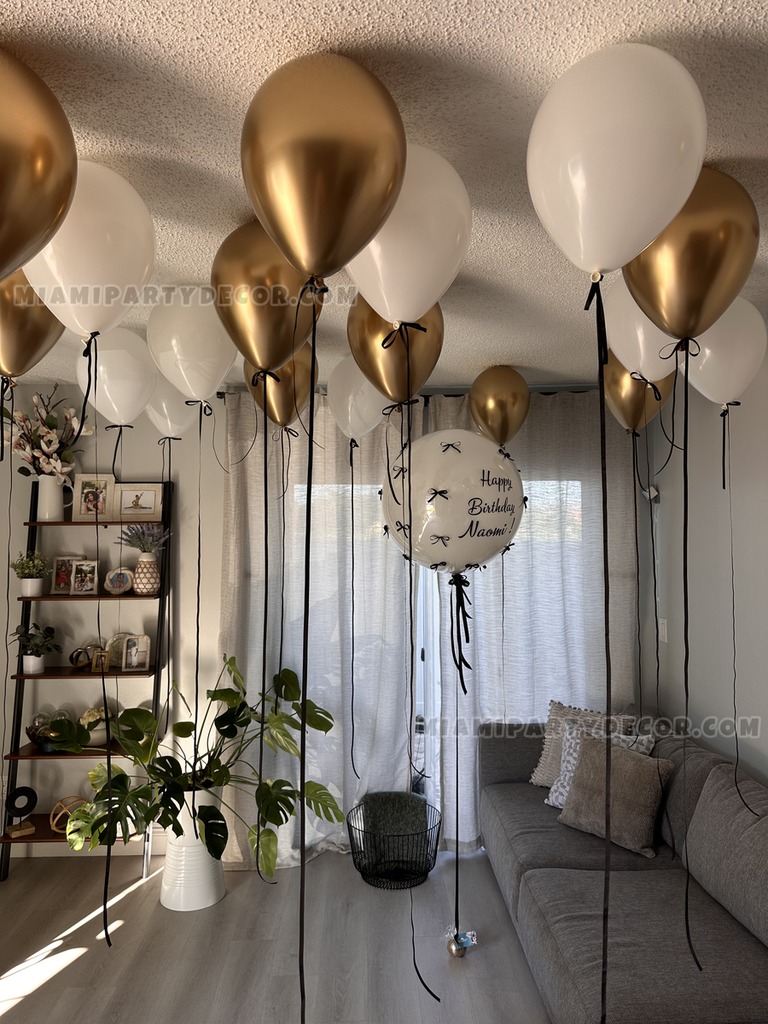 Gold and White Birthday Room Balloon Decoration