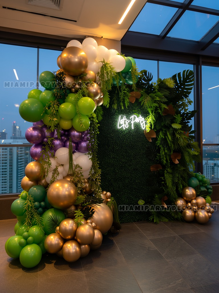 Jungle Grass Wall Backdrop with Balloon Garland gallery image 2