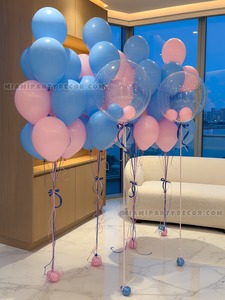 Pink Blue Helium Balloon Bouquet Setup gallery image 2