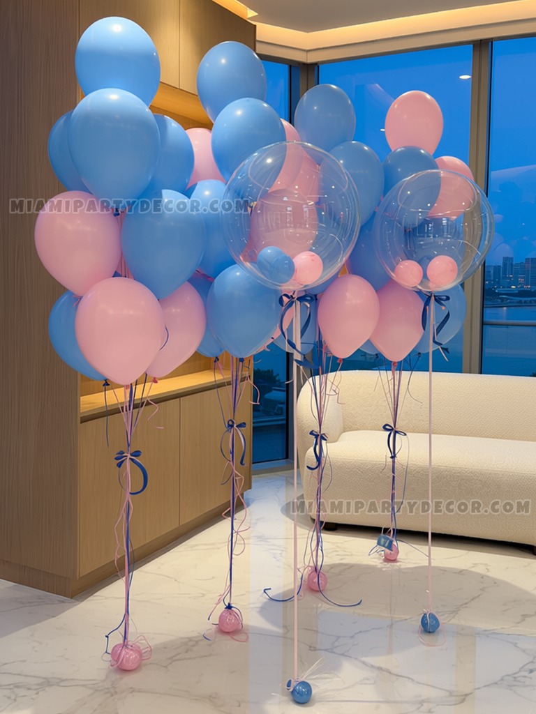 Pink Blue Helium Balloon Bouquet Setup gallery image 2
