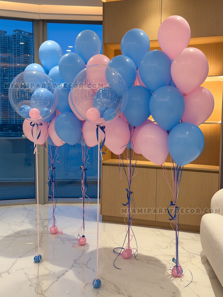 Pink Blue Helium Balloon Bouquet Setup gallery image 3