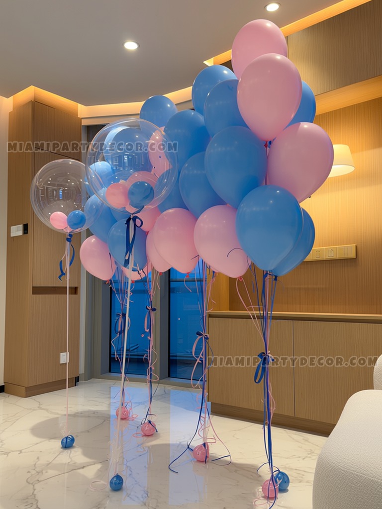 Pink Blue Helium Balloon Bouquet Setup gallery image 5
