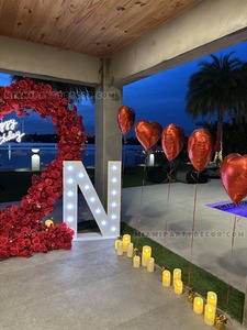 Red Flower Heart Birthday Backdrop Setup gallery image 2