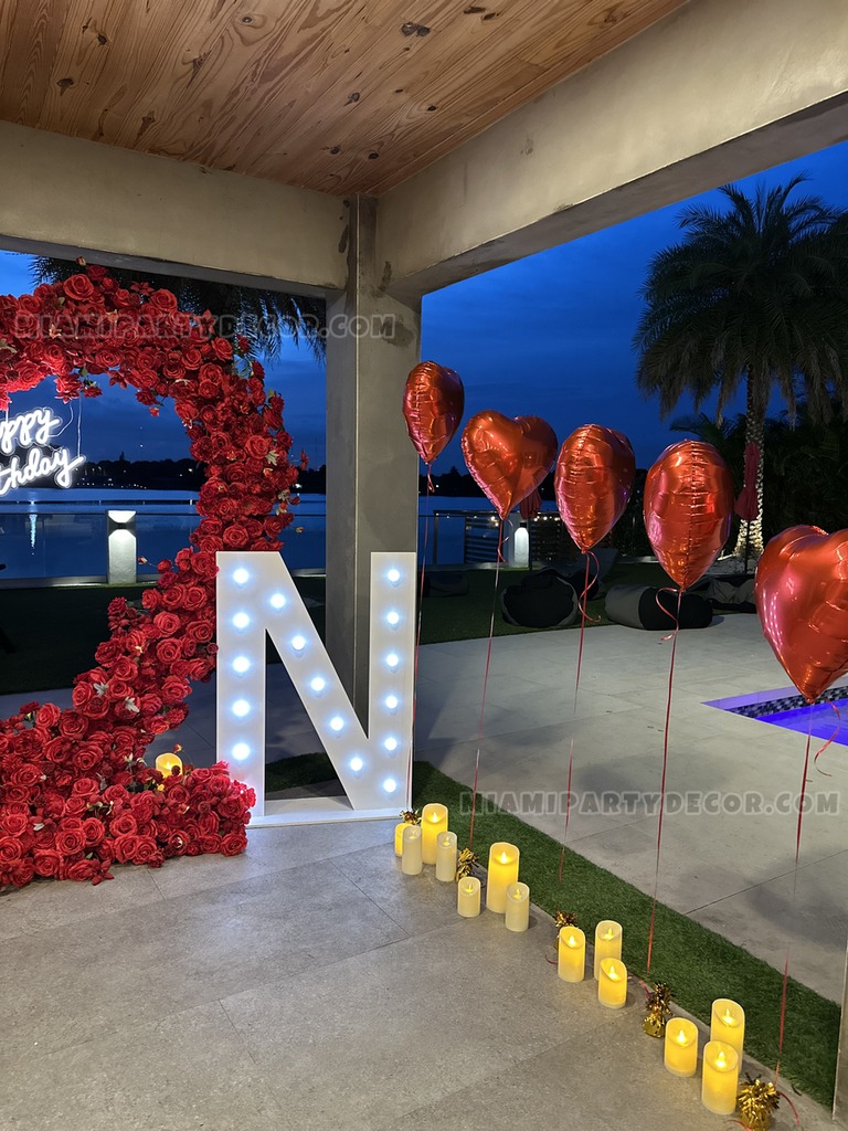 Red Flower Heart Birthday Backdrop Setup gallery image 2