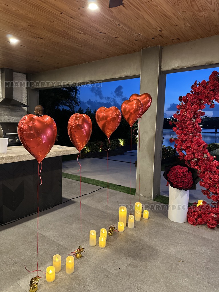 Red Flower Heart Birthday Backdrop Setup gallery image 3