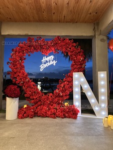 Red Flower Heart Birthday Backdrop Setup gallery image 4