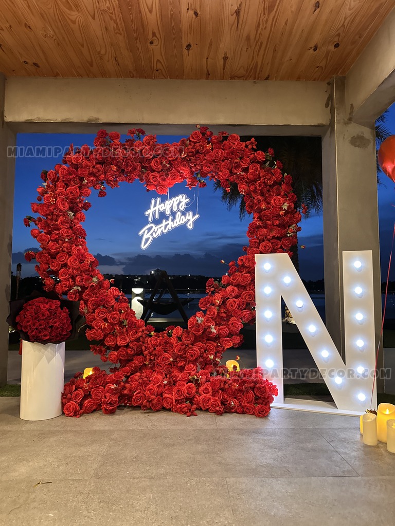 Red Flower Heart Birthday Backdrop Setup gallery image 4