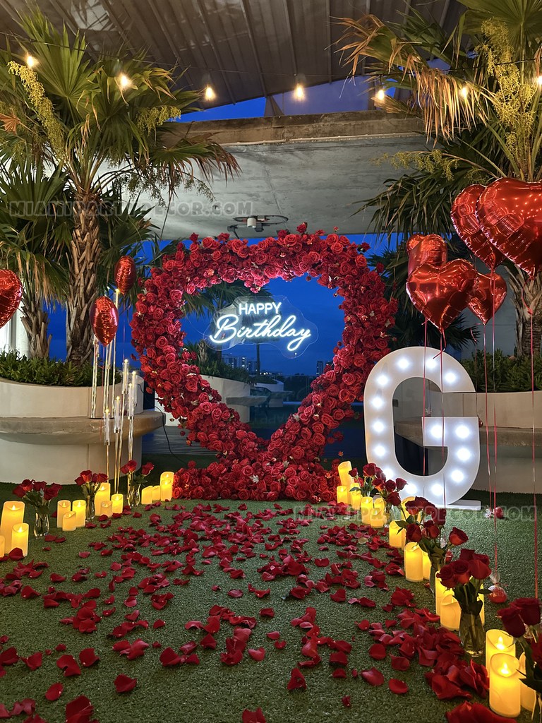 Red Rose Heart Birthday Backdrop Setup