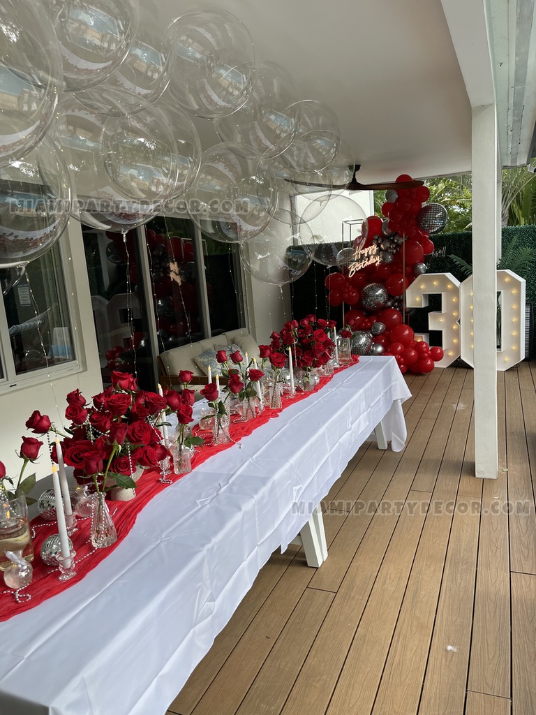 Red and Silver 30th Birthday Balloon Garland Setup gallery image 4
