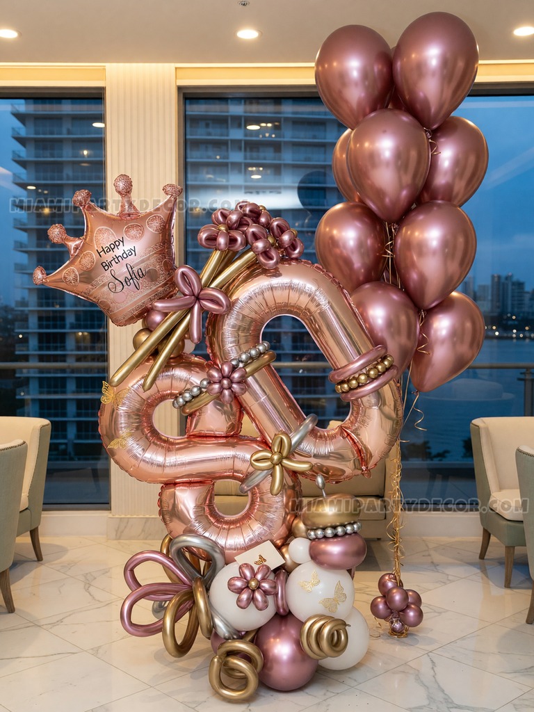 Rose Gold 40th Birthday Balloon Sculpture