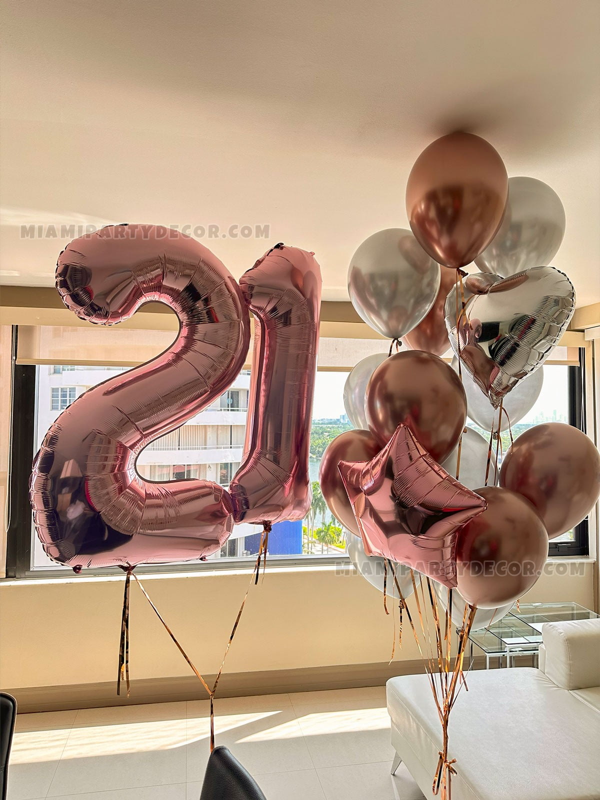 Rose Gold Balloons Bouquet for 21st Birthdays in Miami image 1