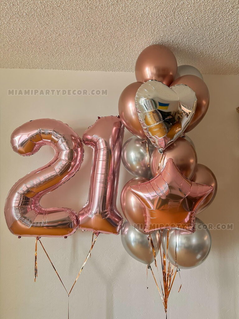 Rose Gold Balloons Bouquet for 21st Birthdays in Miami image 2