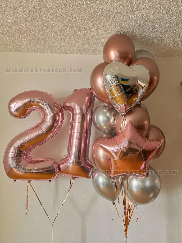 Rose Gold Balloons Bouquet for 21st Birthdays in Miami image 2