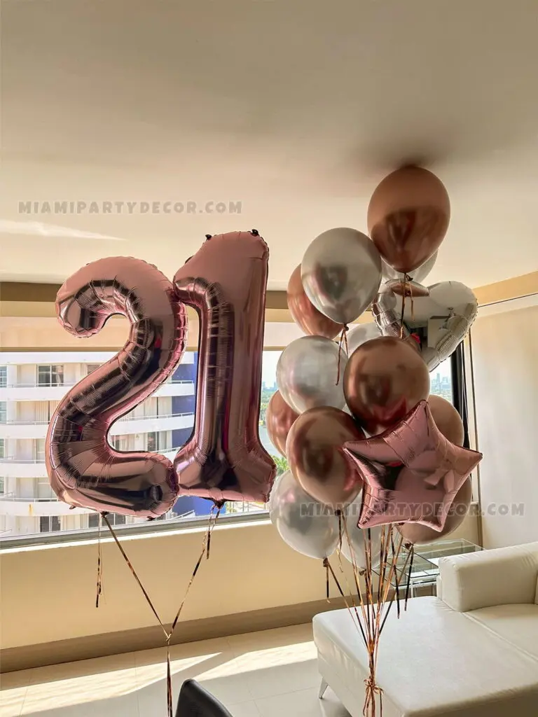 Rose Gold Balloons Bouquet for 21st Birthdays in Miami image 3