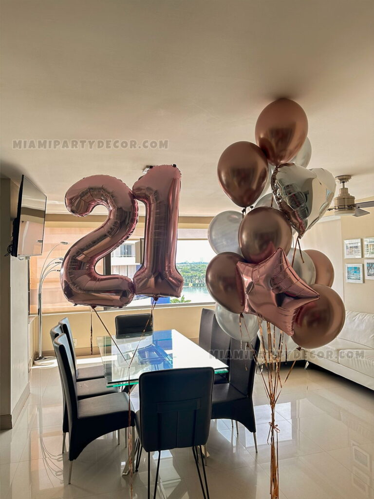 Rose Gold Balloons Bouquet for 21st Birthdays in Miami image 4