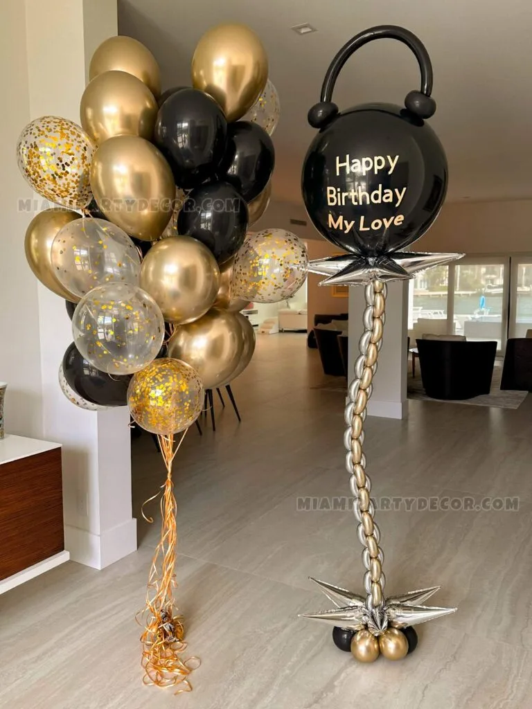 Balloon Birthday Bouquet in Miami Black & Gold image 3