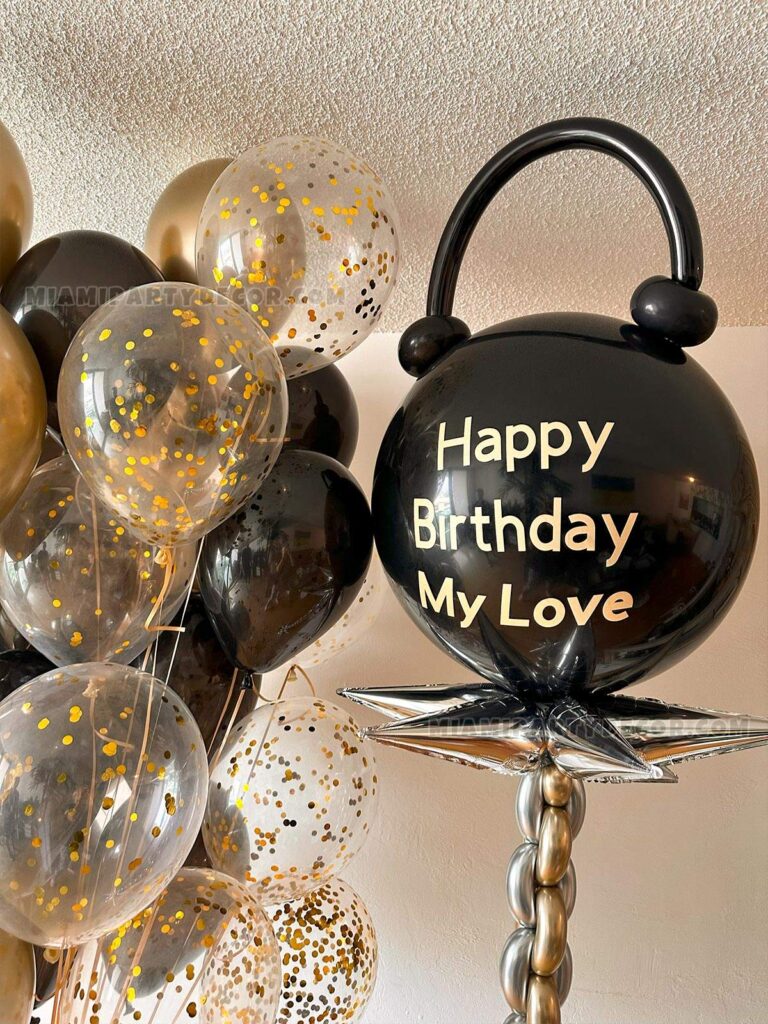 Balloon Birthday Bouquet in Miami Black & Gold image 2
