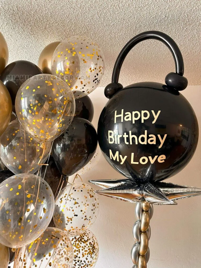 Balloon Birthday Bouquet in Miami Black & Gold image 2