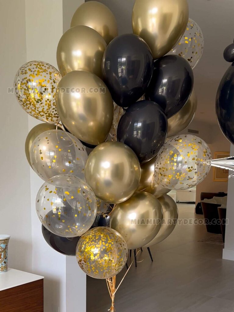 Balloon Birthday Bouquet in Miami Black & Gold image 3