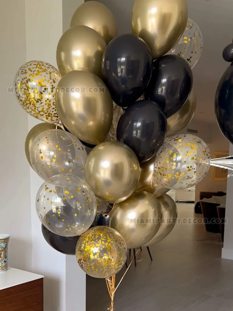 Balloon Birthday Bouquet in Miami Black & Gold image 3