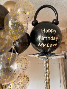 Balloon Birthday Bouquet in Miami Black & Gold image 4