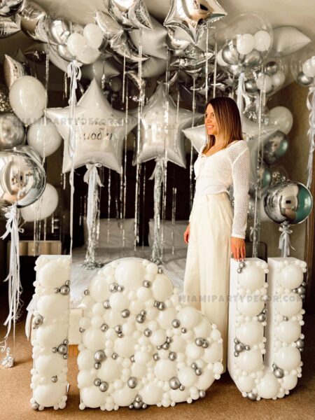 Balloon Room Decor for Silver White Birthdays