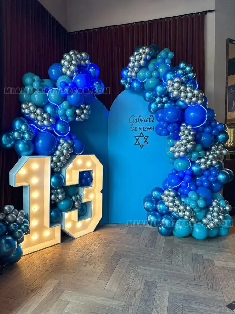 Bar Mitzvah Theme Backdrop in Miami | Blue & Silver image 1