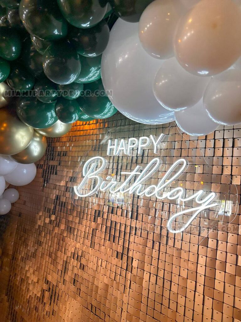 Shimmer Wall Birthday Backdrop in Miami | Green & Gold image 2