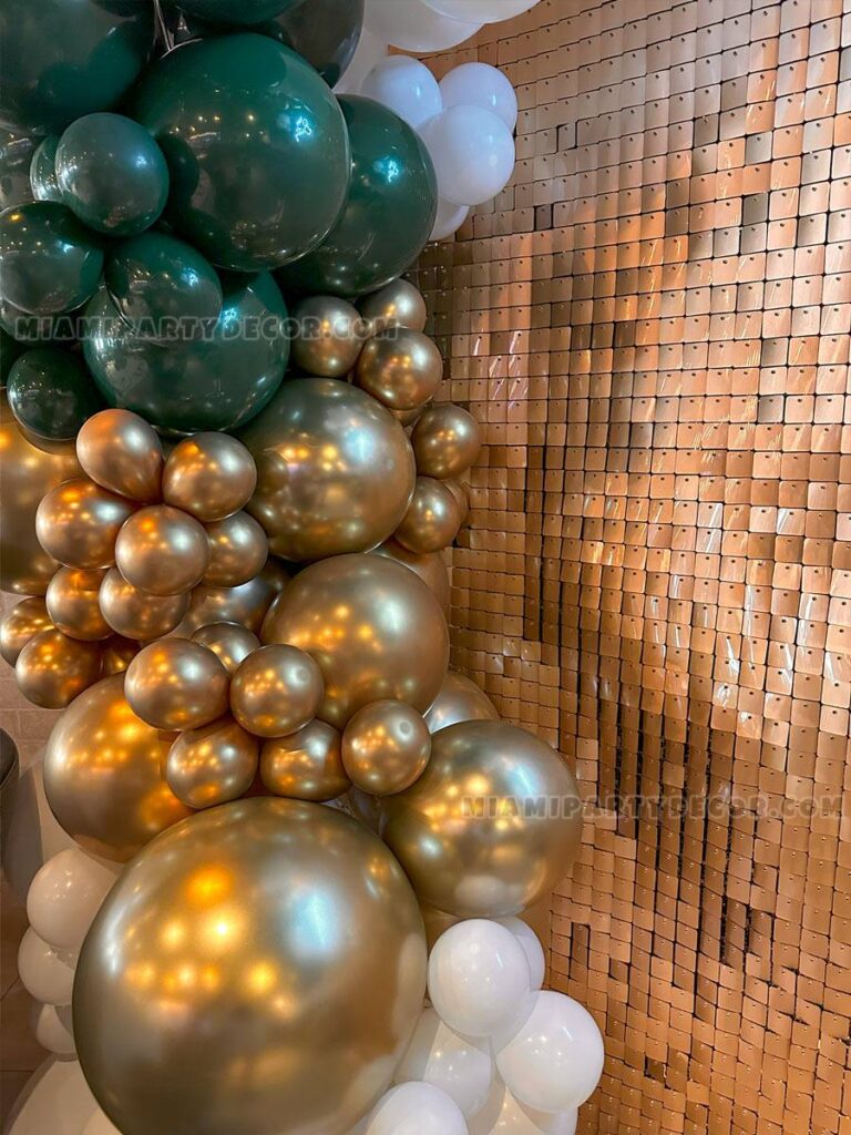 Shimmer Wall Birthday Backdrop in Miami | Green & Gold image 3