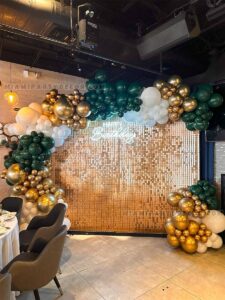 Shimmer Wall Birthday Backdrop in Miami | Green & Gold image 4