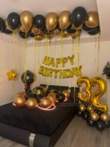 Miami Birthday Room Decoration with Black and Gold Balloons image 2