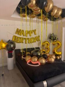 Miami Birthday Room Decoration with Black and Gold Balloons image 4