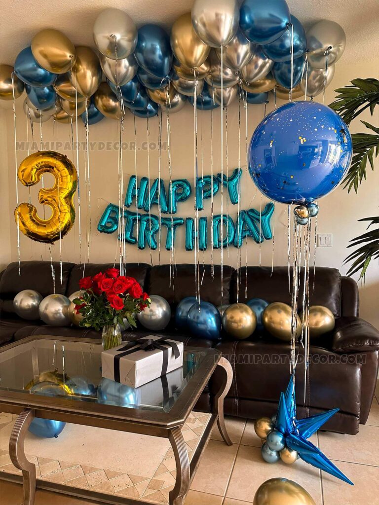 Birthday Home Decoration in Miami Blue & Gold