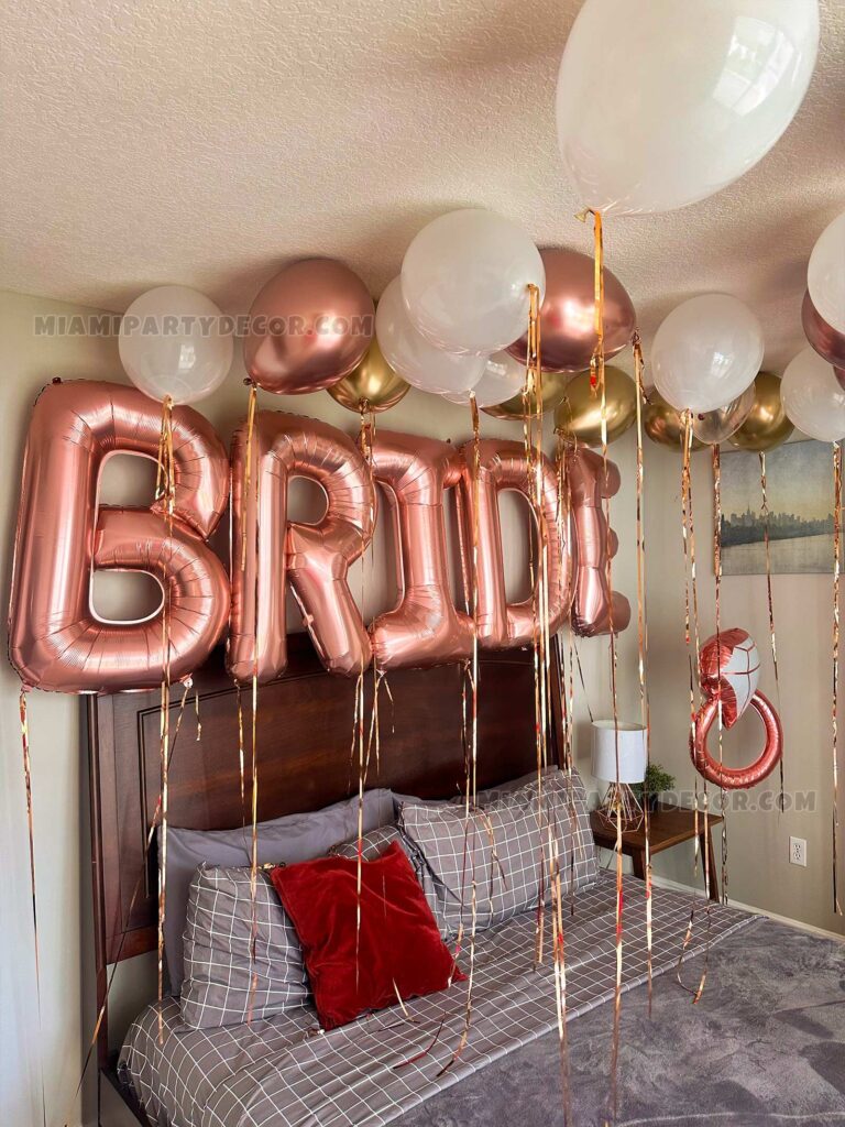 Bridal Room Decoration in Miami with Rose Gold Balloons