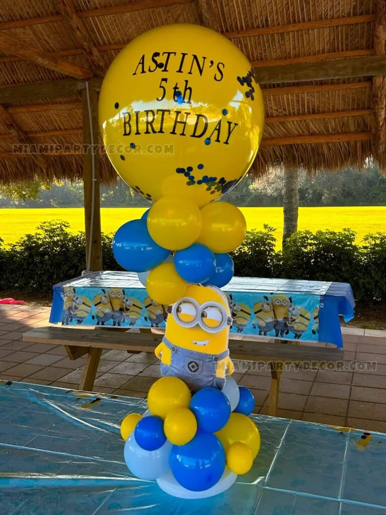 Joyful Minion Centerpiece in Miami for 5th Birthdays image 2