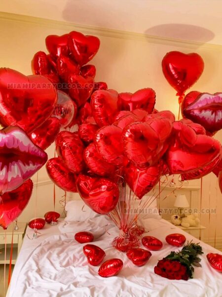 Valentine’s Day Room Decor with Red Hearts