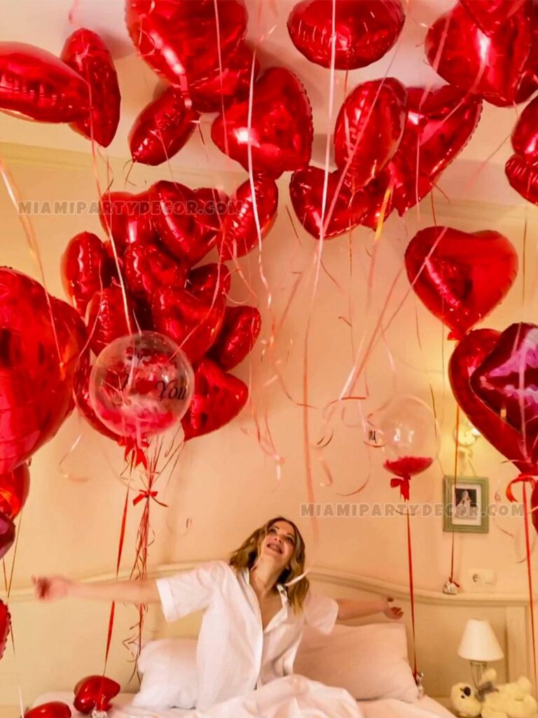 Valentine’s Day Room Decor in Miami with Red Hearts image 2