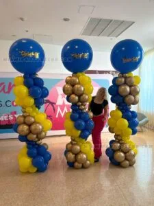 3 Color Balloon Column in Miami | Blue & Gold Decor image 1