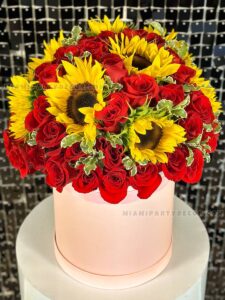 Sunflower And Red Rose Bouquet in Miami Gift Box image 1